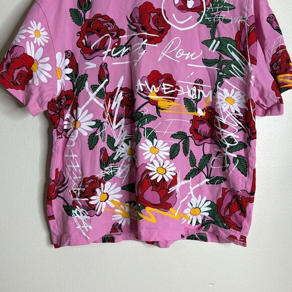 First row colorful floral roses daisy pink shirt size large - Picture 4 of 10